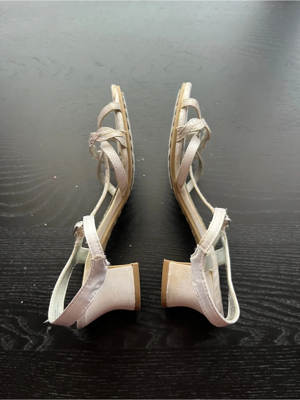 Cherokee Girls Size 3 White Satin Strappy Rhinestone Heeled Dress Sandals Shoes